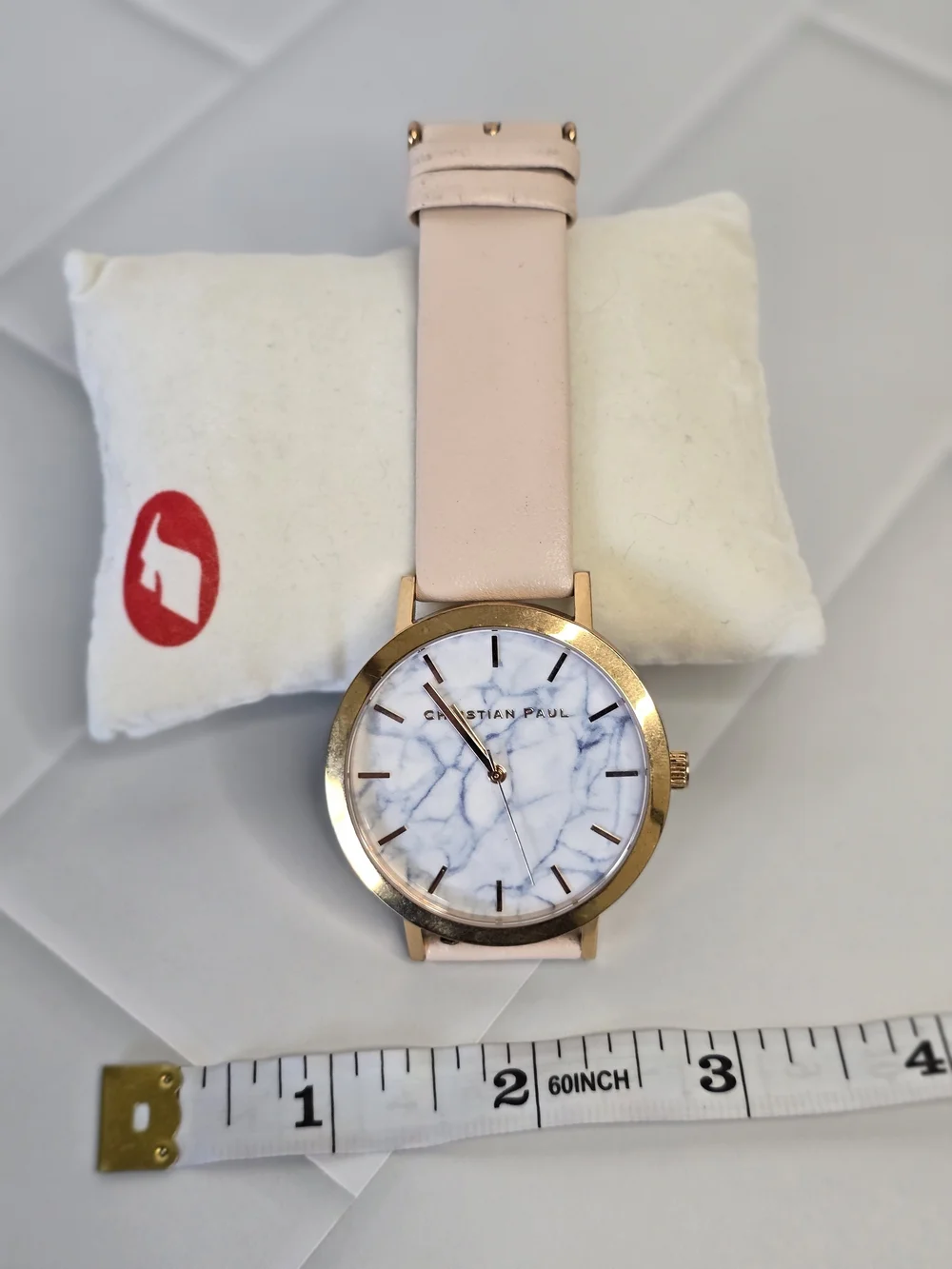 Christian Paul Australia Marble Dial Pink Leather Strap Watch